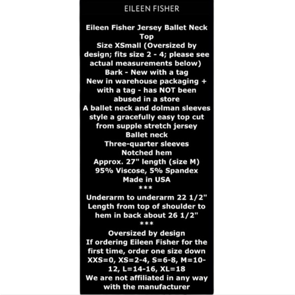 Eileen Fisher VINTAGE Top Jersey Ballet Neck XSmall 2 4 Bark Notched Hem NWT - Picture 2 of 12